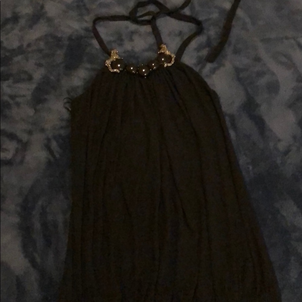 Sky black short dress with jewels.